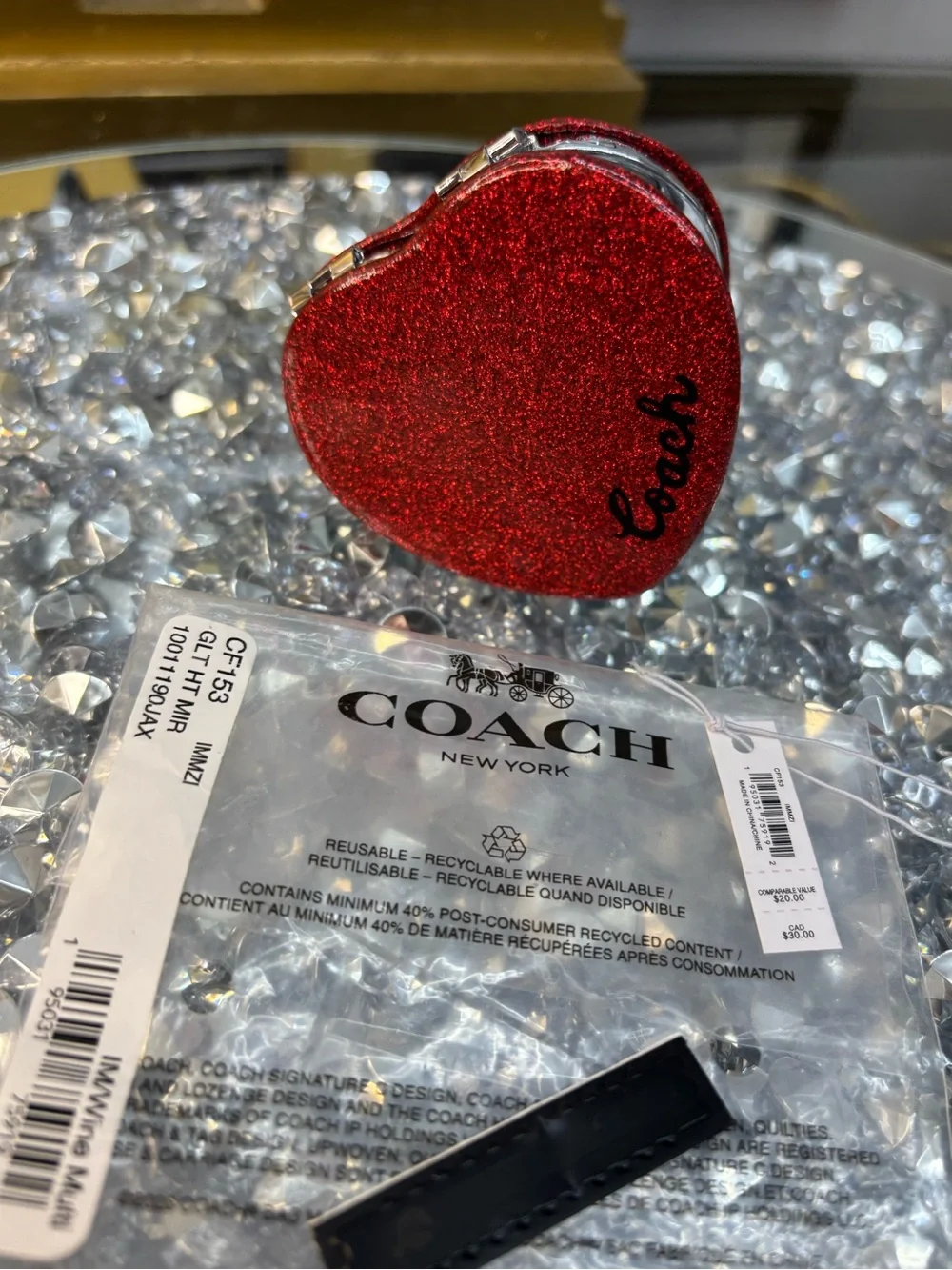 COACH Heart-Shaped Glitter Compact Mirror - Red